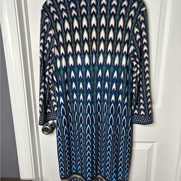 Laundry by Shelli Segal Blue and Green Print Long Sleeve Tunic Dress Size M - Picture 5 of 6